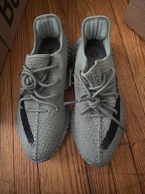 Knit Low-Top Sneakers in Olive Gray with Black Stripe Yeezy 350 v2 granite